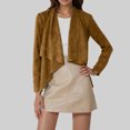 thumbnail image 2 of HJYCHN Women's Fall Cardigan Lapel Lightweight Leather Cropped Jacket Cozy Fabric Outerwear Brown L, 2 of 6