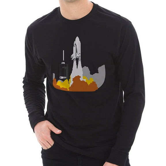 Plus Size Space Shuttle Launch Graphic Design Unisex Ring Spun Cotton Premium Long Sleeve T-shirt - Black XL