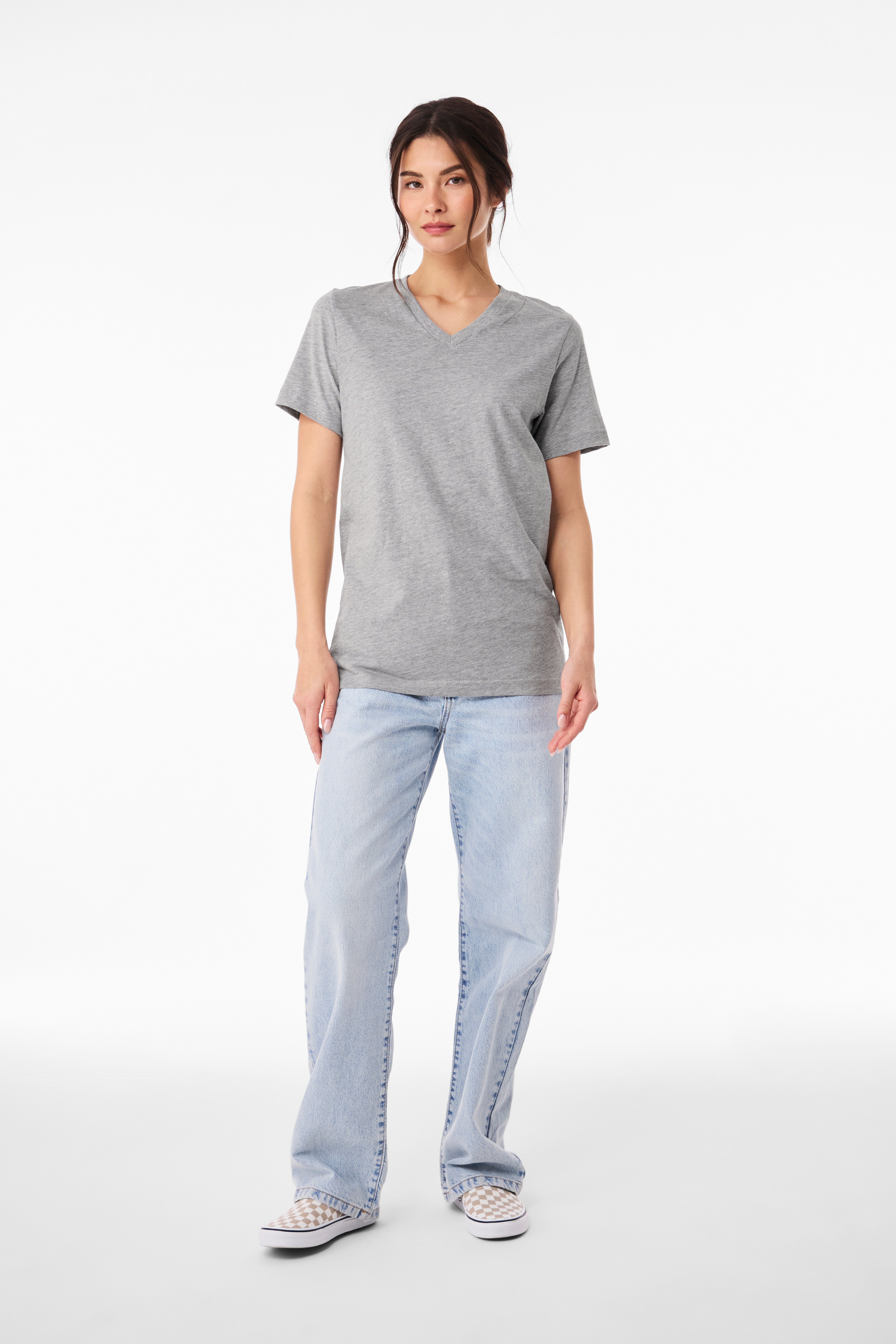 BELLA+CANVAS Adult Short Sleeve V-Neck Personalized T-Shirt, Create your own Designs, Athletic Heather, Grey, Extra Large, Unisex