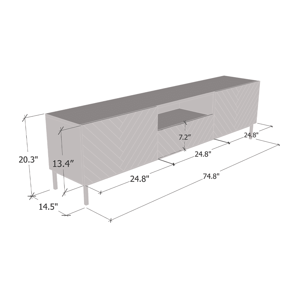 Gala 01 TV Stand for TVs up to 85", Mid-Century Modern High Gloss 75" Entertainment Center, TV Media Console with Storage Cabinets