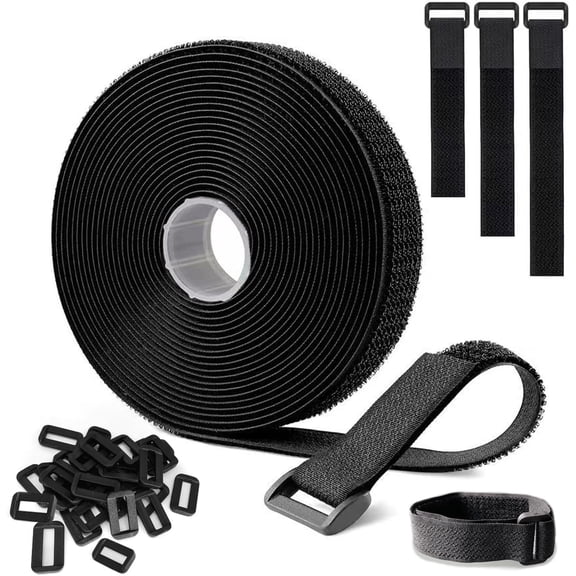 5cm x 5m Heavy Duty Velcro Tape with 15 Buckles- Nylon Hook and Loop Tape Self-Adhesive Heavy Duty Strips Fastener for Home Car Clothing