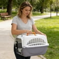 thumbnail image 5 of Hard-Sided Cat Travel Carrier - White & Grey - Airline Approved Pet Crate for Cats Under 15lbs, with Steel Wire Door, Hanging Water Bowl & Urine Pad (1pc), 5 of 5