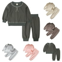 Toddler 2 Piece Outfit Sets Baby Girls' Fleece Sweatshirt and Jogger Set Kids Casual Winter Solid Long Sleeve Crew Neck Pullover Tops Joggers Sweatpants Matching Outfits