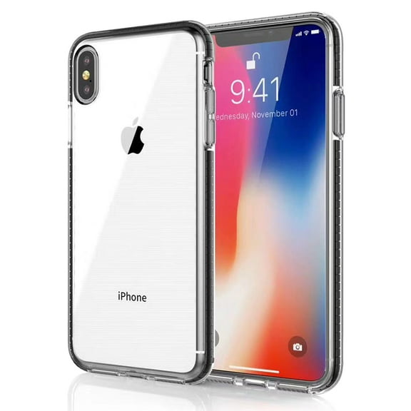 Apple iPhone XS / iPhone X Full Body Clear TPU Bumper Shockproof Protective Hybrid Case Cover Black