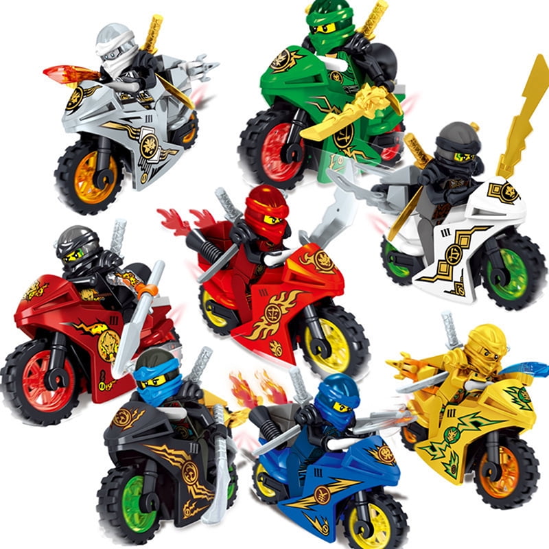 Motorbike Included Ninjago 8 Pcs Ninja Minifigures Custom Set. 