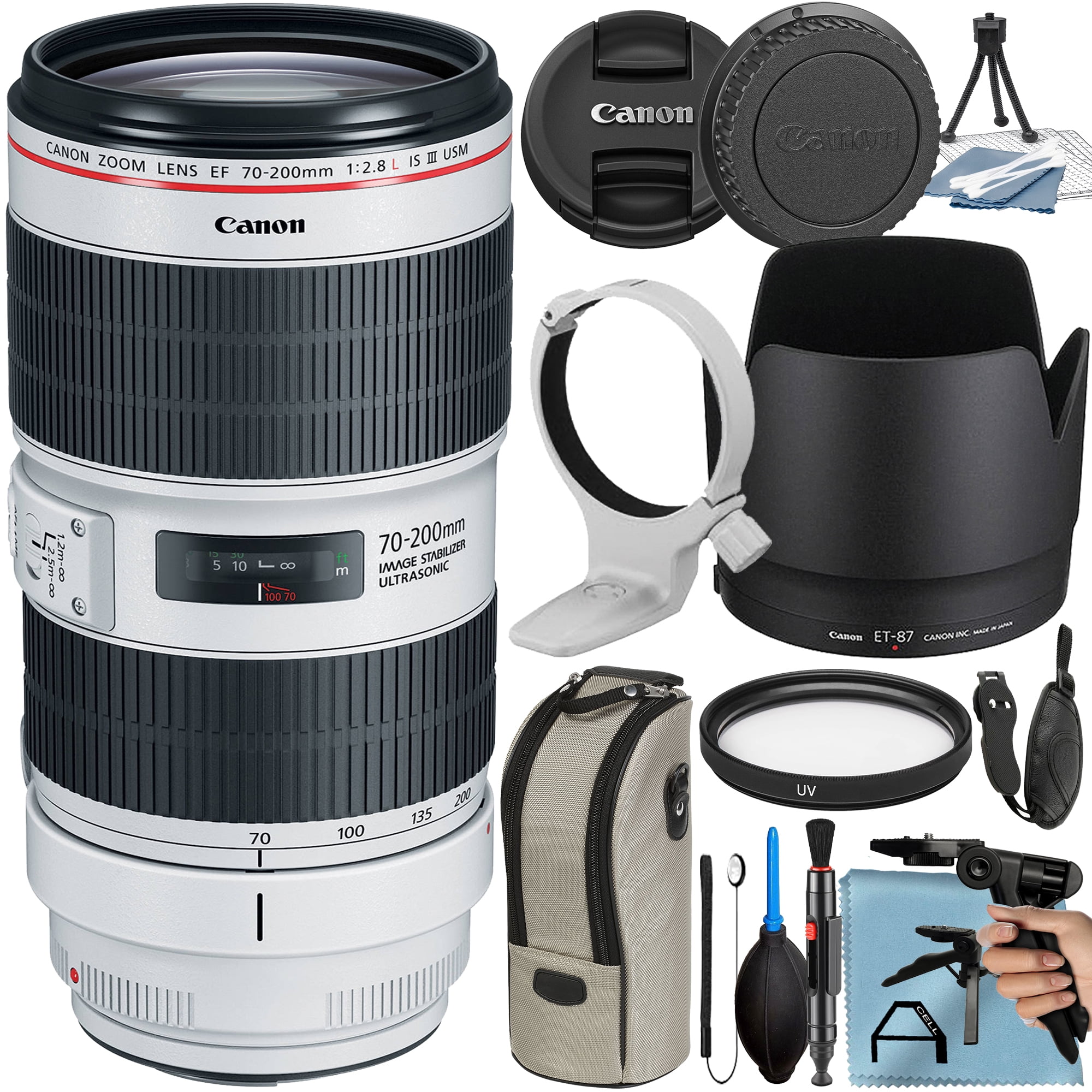 Canon EF 70-200mm f/2.8L IS III USM Lens with Tripod + UV Filter + A-Cell  Accessory Bundle