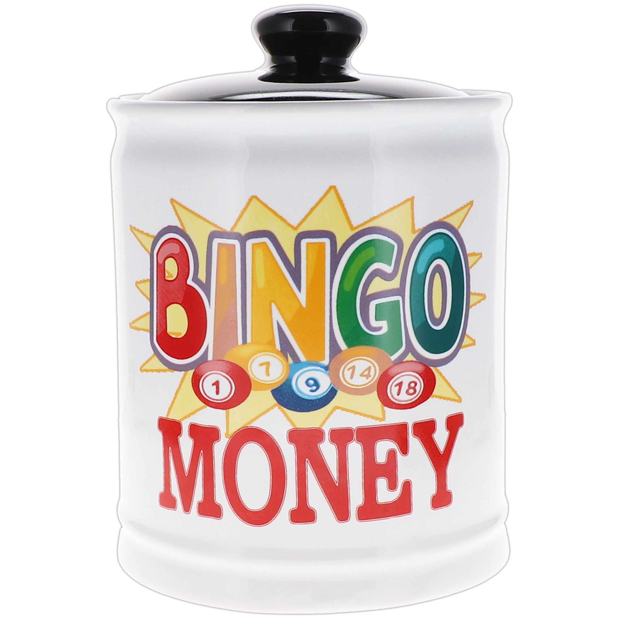 Cottage Creek Bingo Money Piggy Bank, Multicolored, 6", Ceramic Bingo
