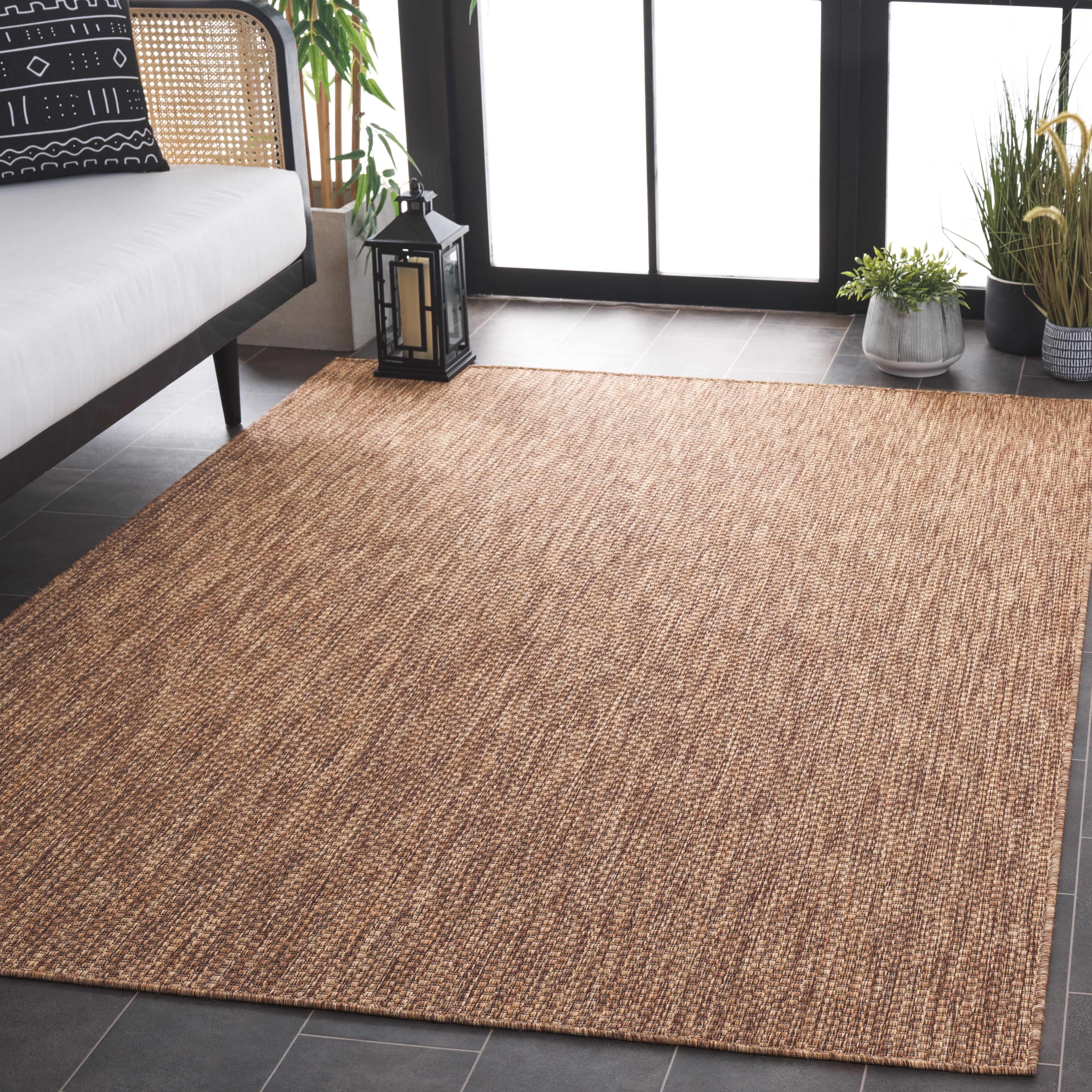 SAFAVIEH Beach House Jacinth Solid Indoor/Outdoor Area Rug, Brown, 4' x 6'