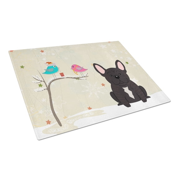 Christmas Presents between Friends French Bulldog - Brindle Glass Cutting Board Large