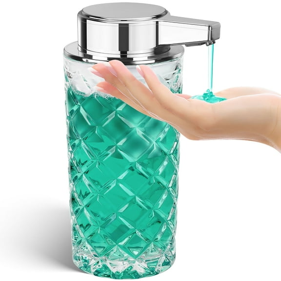 Automatic Liquid Soap Dispenser Touchless Auto Glass Clear Diamond Design Hand Lotion Soap Dispenser with Pump Electric Hands Free Modern Dish Soap Dispenser Rechargeable for Kitchen Bathroom