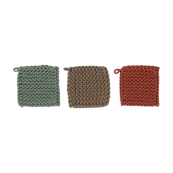 Creative Co-Op Cotton Crocheted Pot Holder, 3 Colors