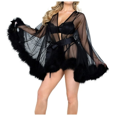 Yuhangmm Women Kimono Robe Floral Lace Lingerie Sheer Mesh Nightgown Vintage Lace up Corset with Garter