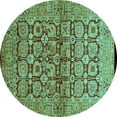 thumbnail image 1 of Ahgly Company Machine Washable Indoor Round Oriental Turquoise Blue Industrial Area Rugs, 4' Round, 1 of 4