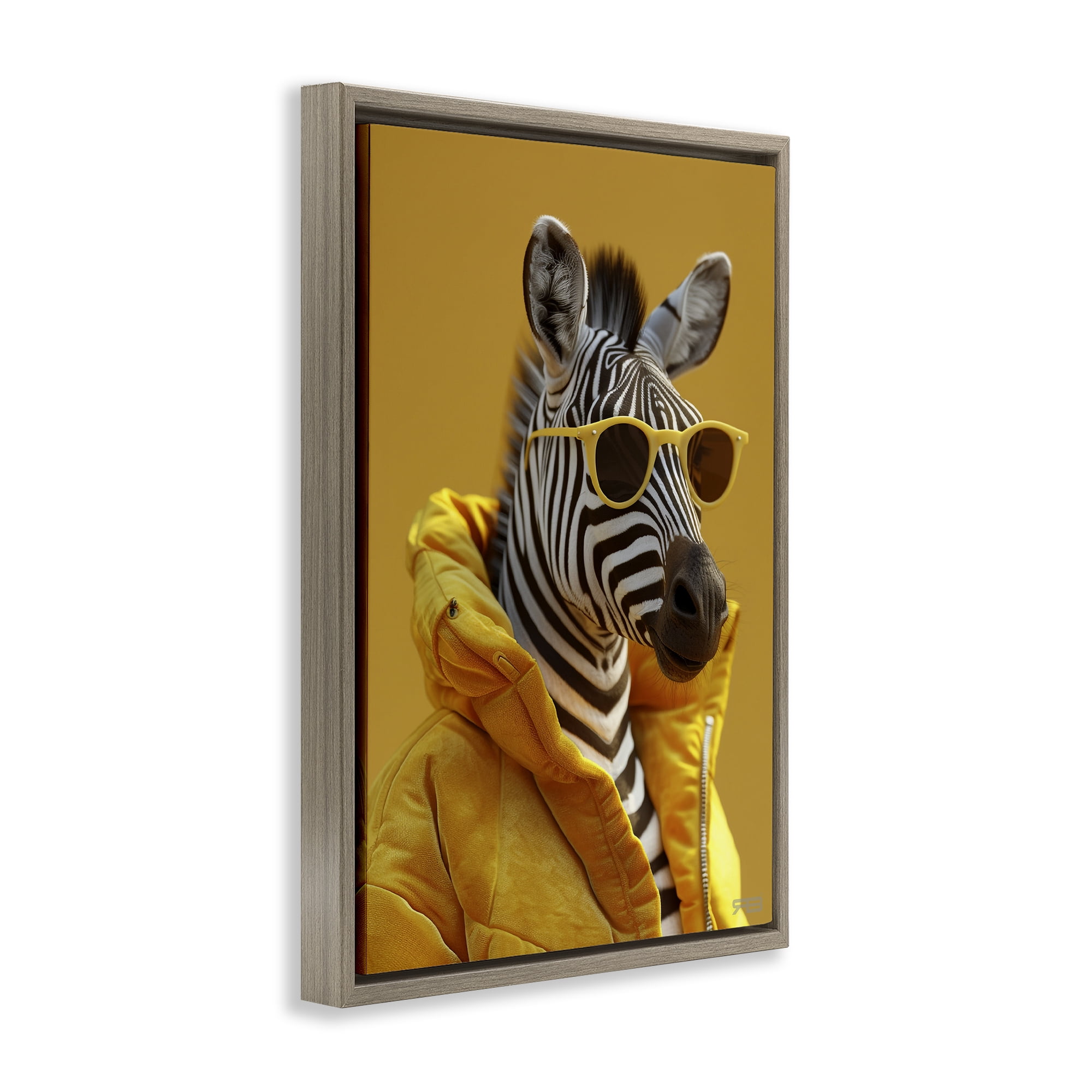 Stupell Industries Bold Zebra in Yellow Animals & Insects Painting Brown Floater Framed Canvas Art Print Wall Art, 17 x 25