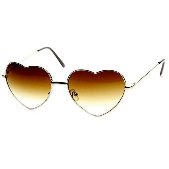 Thin Metal Frame Heart Shape Sunglasses Gold