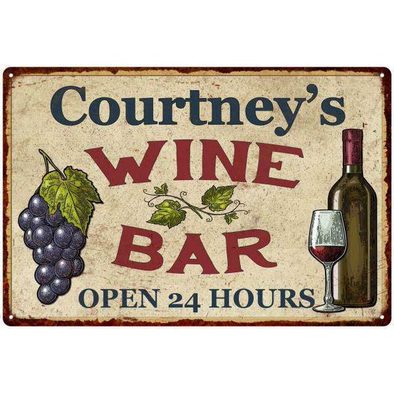 Courtney's Rustic Wine Bar Sign Wall Decor Kitchen Gift 16 x 24 Matte Finish Metal 116240056874
