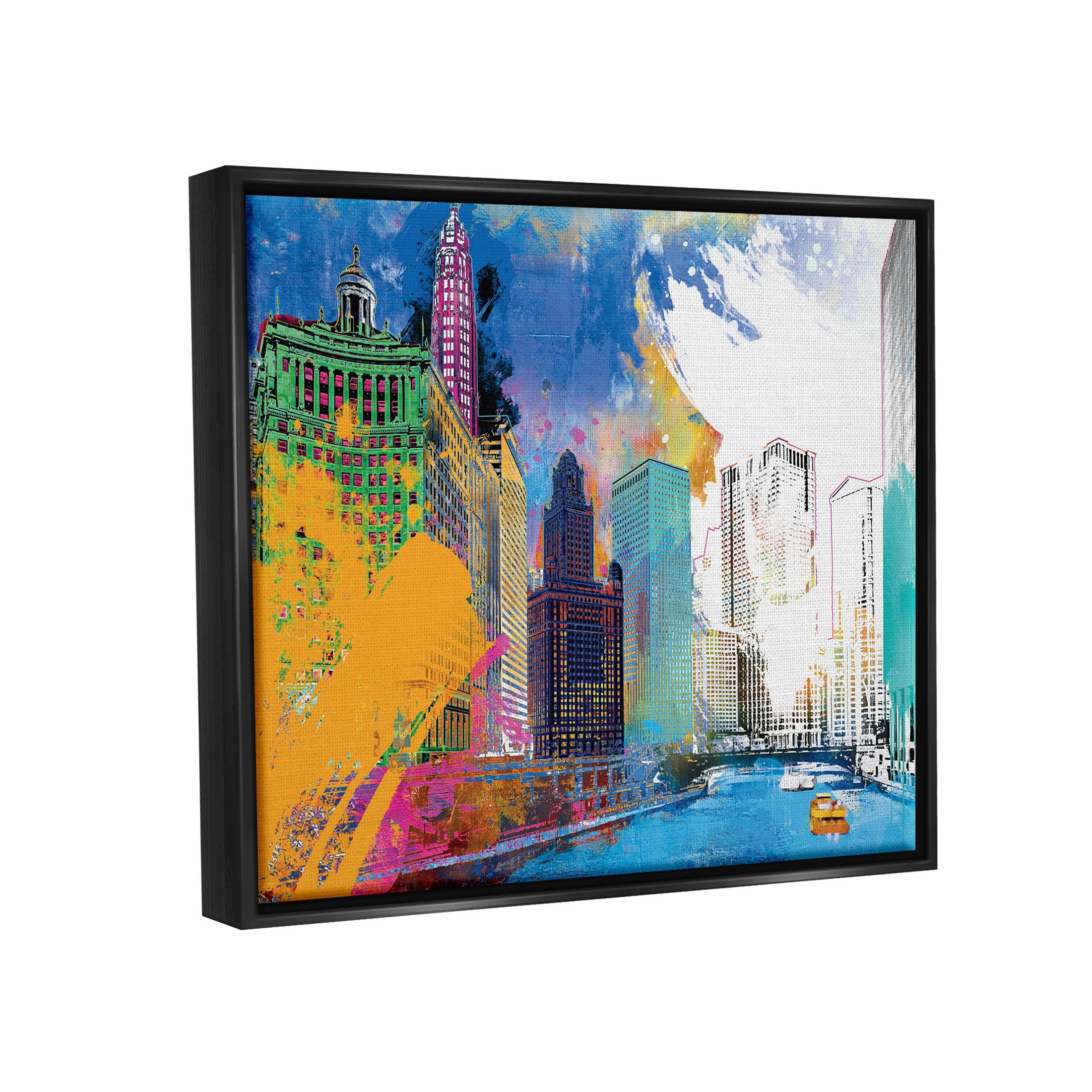 Stupell Industries Urban City Buildings Collage Graphic Art Jet Black Floating Framed Canvas Print Wall Art, Design by Porter Hastings