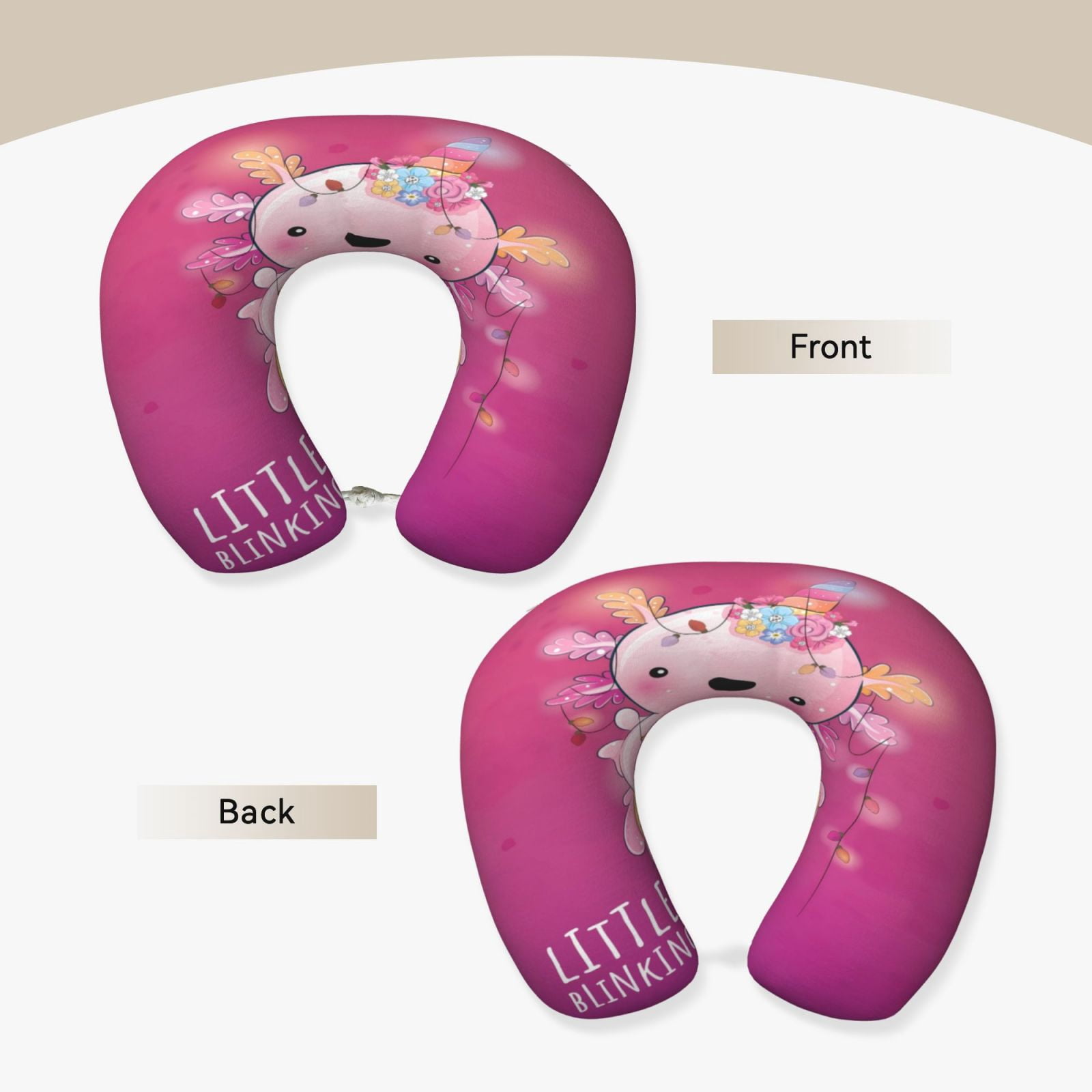 Xecao Cute Pink Axolotl A Print Memory Foam Cervical Neck Pillow Versatile U-Shaped Pillows for Home,Office,Camping,Travelling,Soft Washable Cover