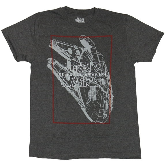 Star Wars Mens T-Shirt - Side tilted Millennium Falcon In Red Box Image (X-Large)
