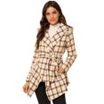 thumbnail image 1 of INSPIRE CHIC Women's Turn Down Collar Asymmetric Hem Plaids Short Open Front Coat, 1 of 6