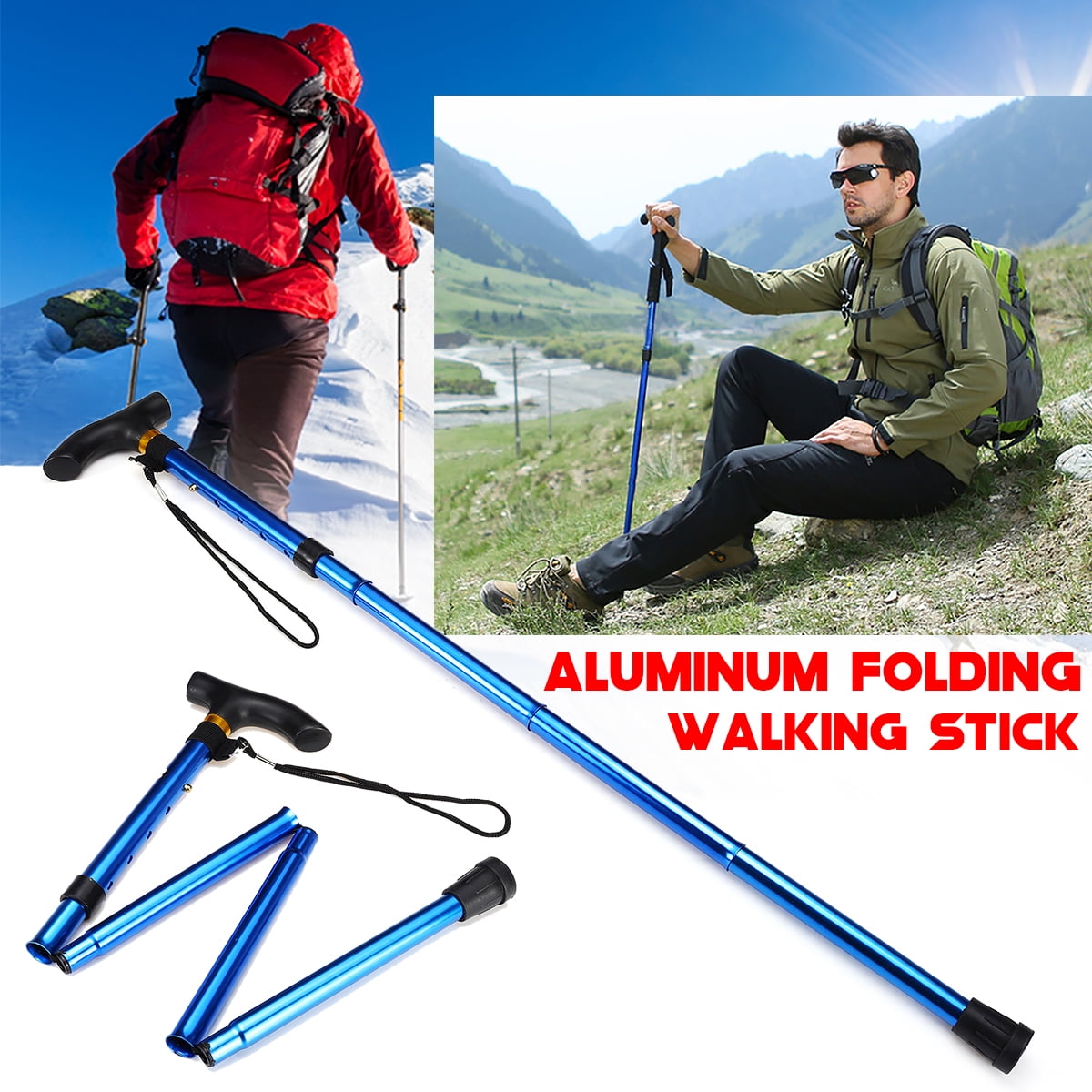 Tri-Fold Aluminum Trekking Poles Walking Hiking Climbing Alpenstock antishock 
