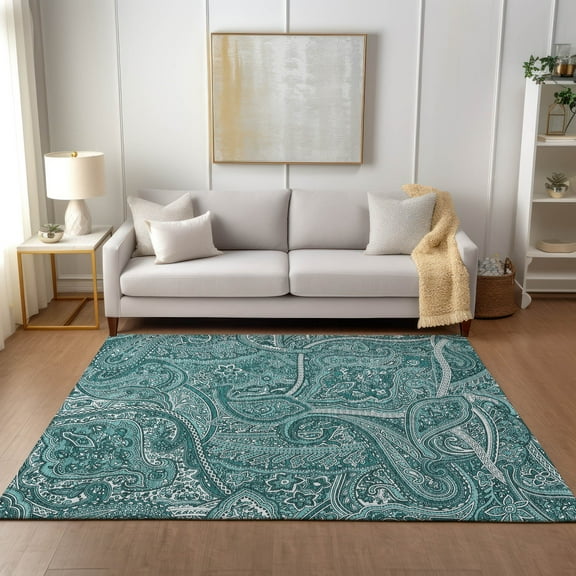 Addison Rugs Chantille Indoor/Outdoor Traditional Paisley Teal Washable Rectangle Rug, 10' x 14'