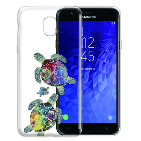 FINCIBO Soft TPU Clear Case Slim Protective Cover for Samsung Galaxy J7 J737 2018, Sea Turtles