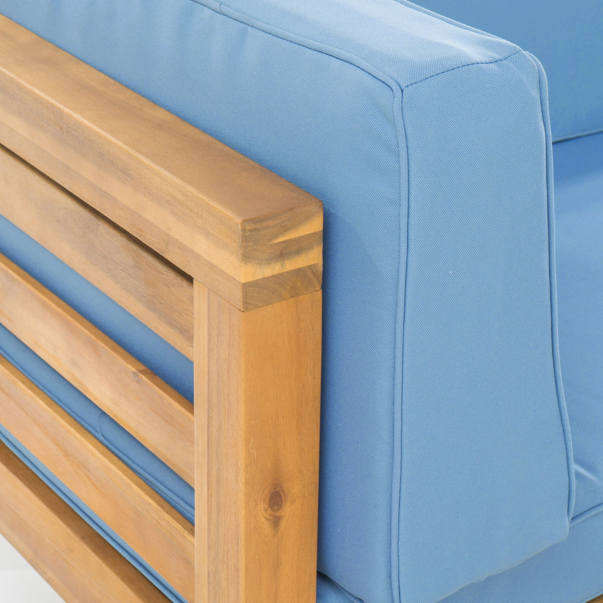 Argentine 4 Piece Outdoor Wooden Sectional Set with Cushions,Blue