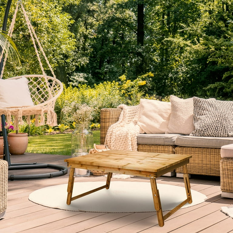 Fully Assembled Bamboo Coffee Table for Sitting On The Floor Living Room Foldable Legs Adjustable Height Japanese