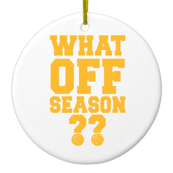 DistinctInk Hanging Ceramic Christmass Tree Ornament with Gold String - Great Gift / Present - 2 3/4 inch diameter - What Off Season? Basketball