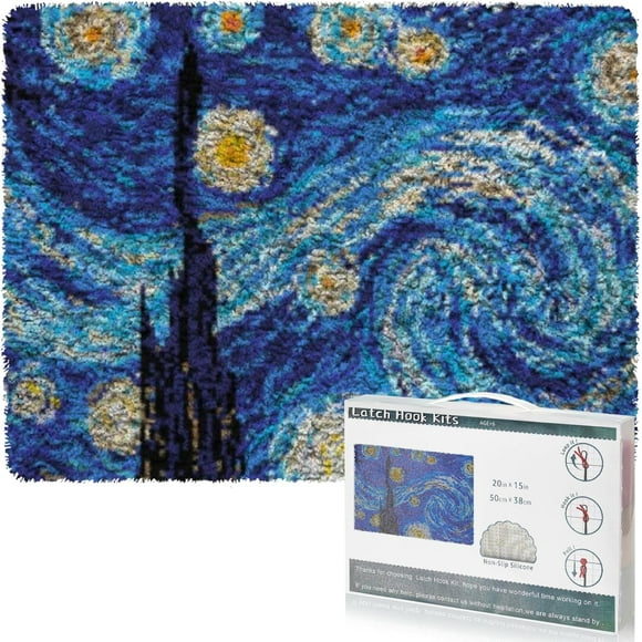 shiyou-Latch Hook Rug Kit DIY Crochet Carpet for Adults Kids Beginners, Starry Sky Patterns Pre-Printed Canvas Yarn Rug Hooking Kits, Creative Craft Home Decor Ideal for Learning Rug Making