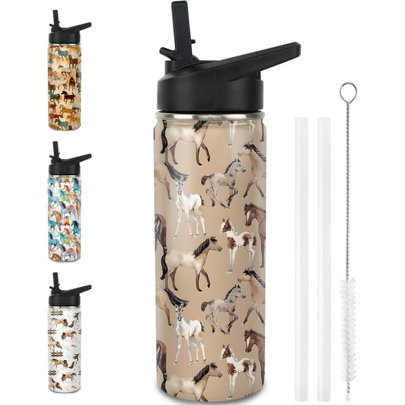 Horse Water Bottles with Straw, 18 Oz Insulated Stainless Steel Tumbler Cup Mug Horse Gifts for Women Girls Horse Lovers