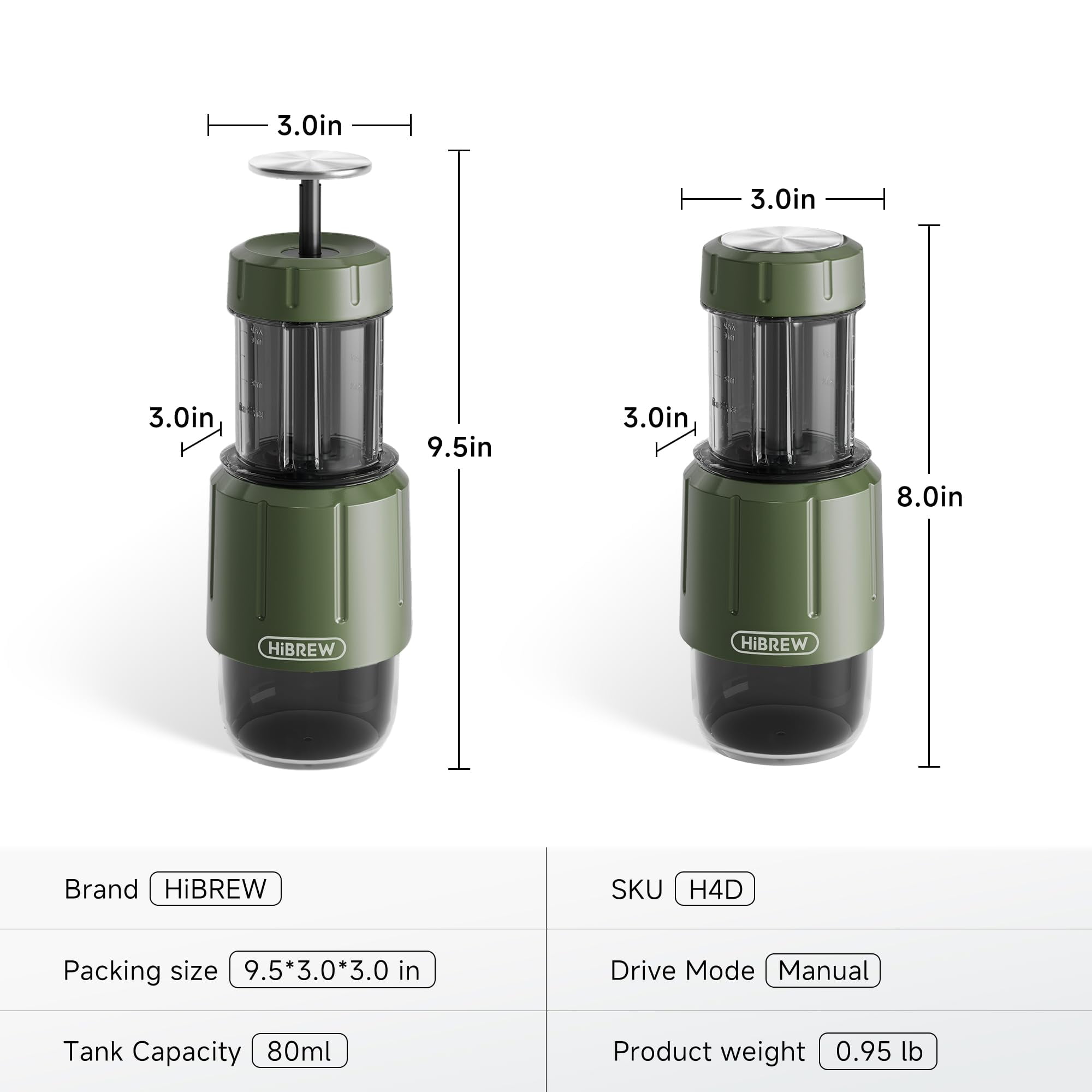 HiBREW H4D Manual Espresso Maker, Portable Hand-Pump Coffee Machine with Cup, Compatible with Ground Coffee & Nes Pods