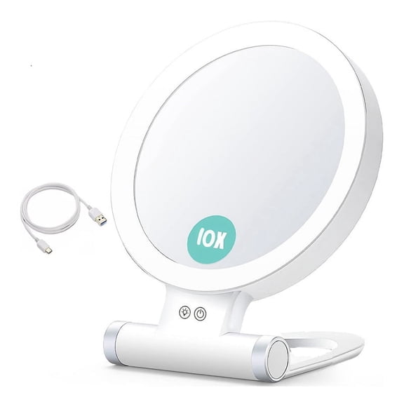 TOP! 10X Magnifying Makeup Mirror with Lights and Magnification,3 Colors Desktop LED Vanity for Travel