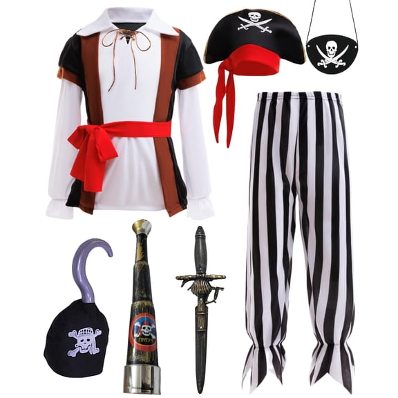 Pirate Costume Kids Pirate Role Play Dress Up Boys Halloween Costume Cosplay Birthday Party 4-5Y(M)