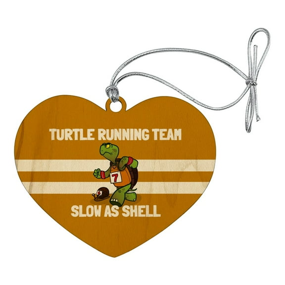Turtle Running Team Slow As Shell Heart Love Wood Christmas Tree Holiday Ornament