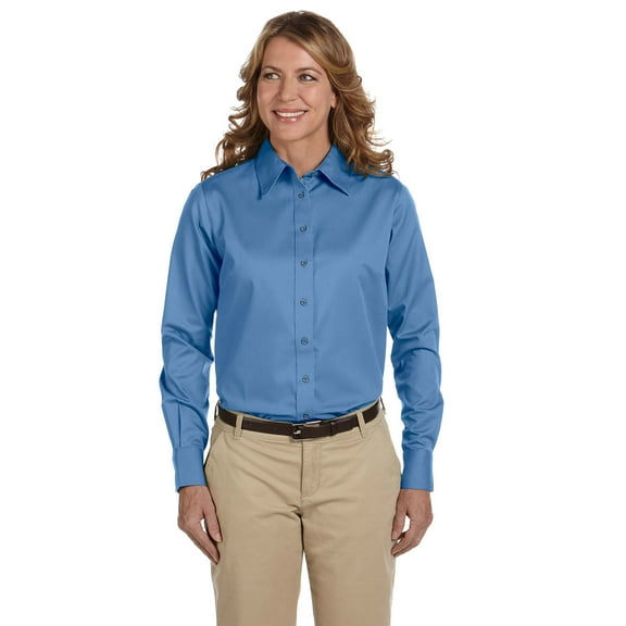 "Harriton Easy Blend Long-Sleeve Twill Shirt with Stain-Release (M500W) Nautical Blue, 2XL"