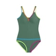 thumbnail image 6 of RYRJJ Womens Tummy Control Tankini Swimsuits Color Block Bathing Suits V Neck Two Piece Swimwear with High Waisted Shorts(Army Green,XL), 6 of 7