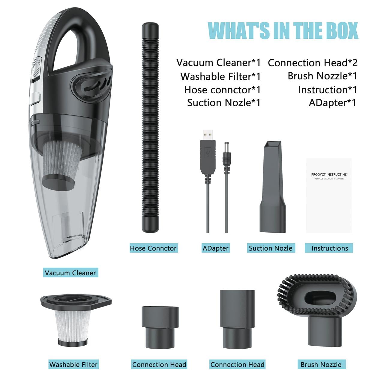 Juyafio Cordless Handheld Vacuum with 10000PA Powerful Suction, Portable Rechargeable Car Vacuum Cleaner For Car,Home