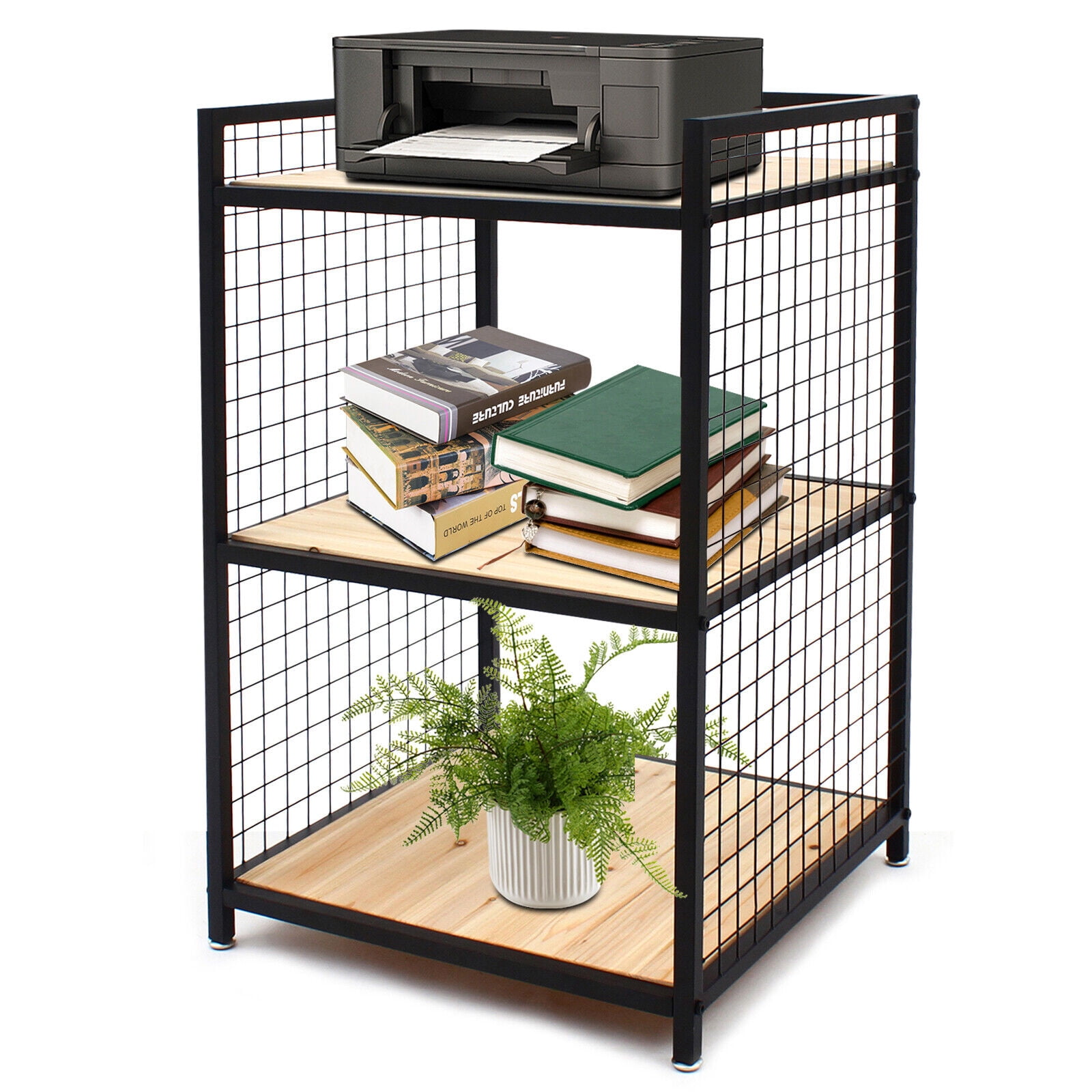 FETCOI Storage Rack 3-Tier Shelving Modern File Cabinet Printer Stand Home Office Stand