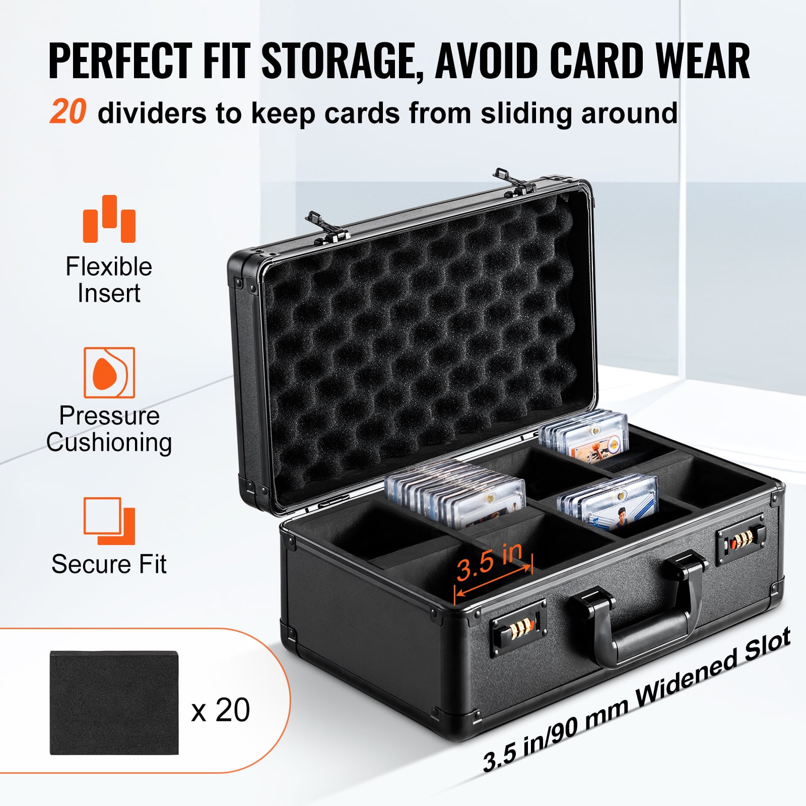 KFFKFF Collector's Card Storage Box with 4 Compartments, Secure Coded Lock, and Adjustable Foam Dividers, Fits 120 PSA, 84 BGS, 96 SGC, 428 Top Loaders, or Over 999 Loose Cards