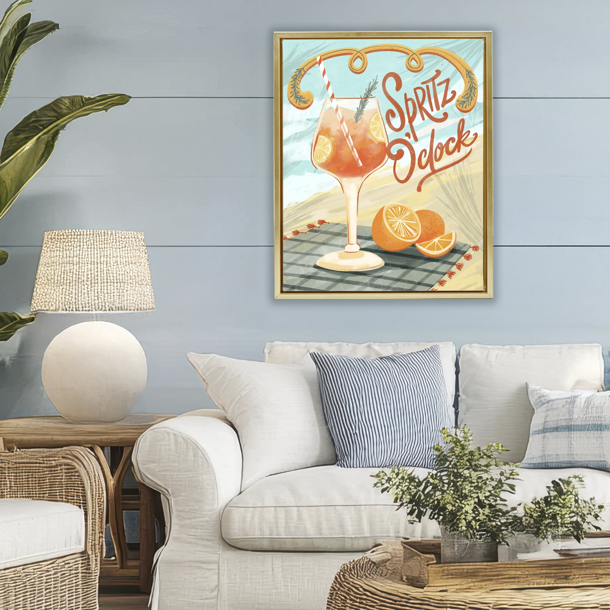 Stupell Industries Spritz O'Clock Citrus Cocktail Gold Framed Floater Canvas Wall Art, design by Connie Summers