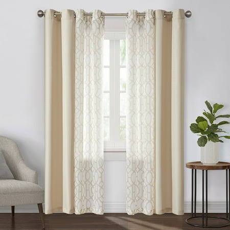 Mainstays Kingswood 4 Piece Curtain Set, Beige, 27.5x84