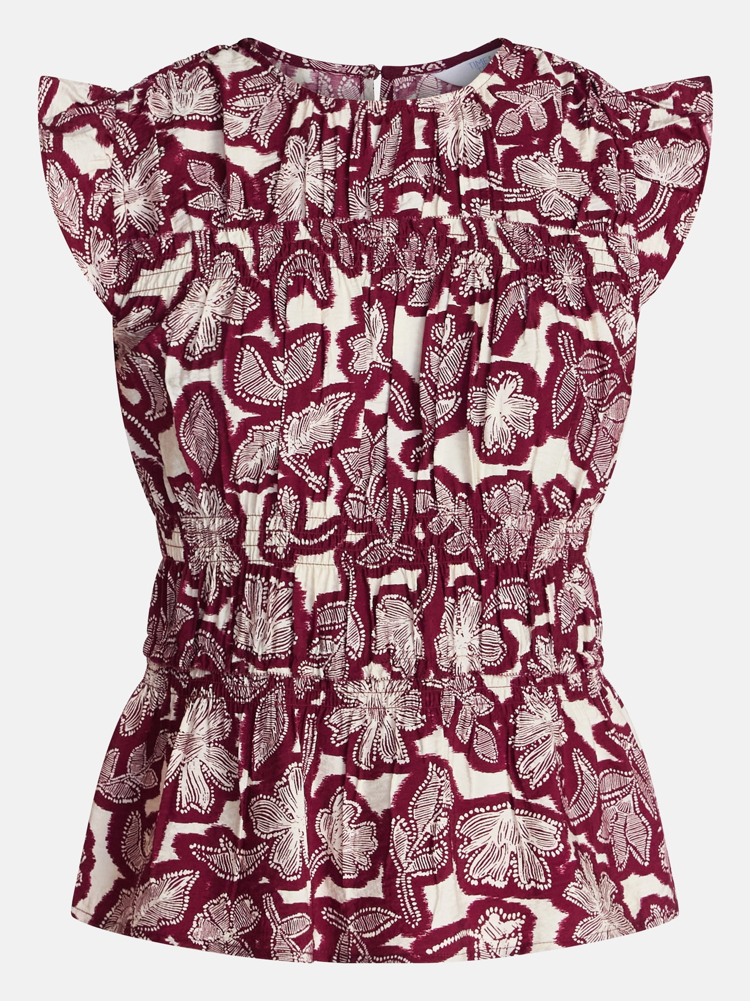 Time and Tru Women's Sleeveless Smocked Top with Ruffle Trim, Sizes XS-XXXL