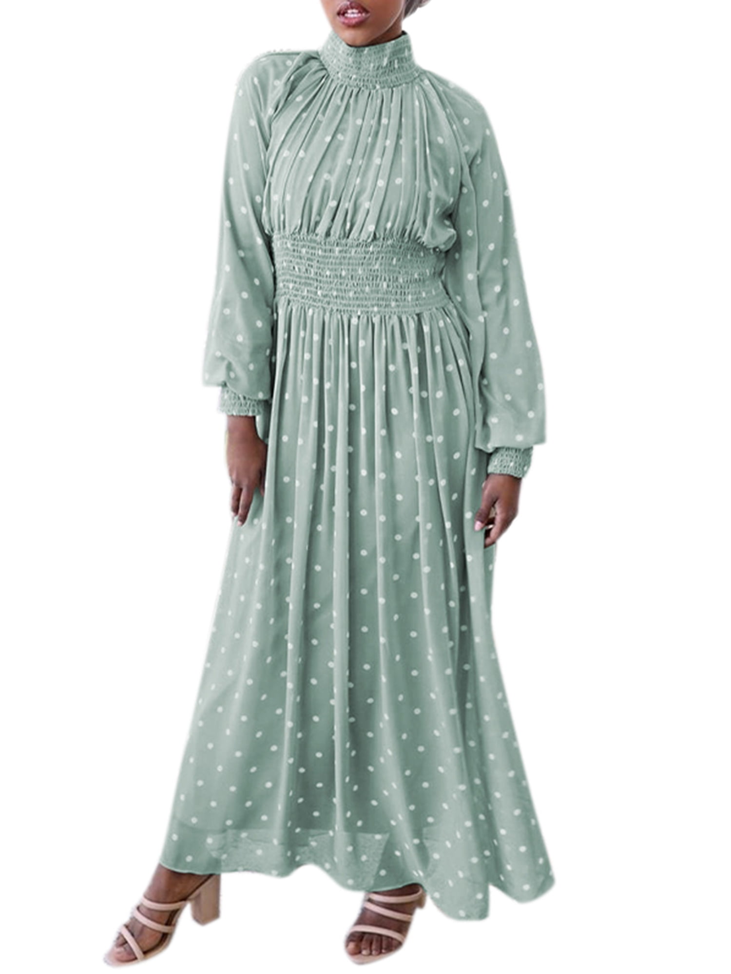 Femmes Polka Dot Long Maxi Dress Abaya musulman Volants Robe Caftan islamique Ramadan
