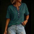 thumbnail image 5 of Aezemi Women Striped Button Shirts Pullover Loose Fit Short Sleeve Summer Daily Home Fashion Tees Baggy Outdoor Work Walking All Match Soft Casual Tops XXL, 5 of 7