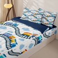 thumbnail image 3 of Manfei Toy Train Zipper Twin Comforter Sets with Fitted Sheet and 2 Pillowcases,Blue Railroads Tracks Zipper Bedding Set,Navy Blue Reversible,4pcs, 3 of 8