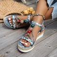 thumbnail image 2 of Bohemian Espadrilles for Women Braided Strappy Platform Wedge Sandals Open Toe T-Strap Beaded Slingback Heels Blue Size 7.5, 2 of 7