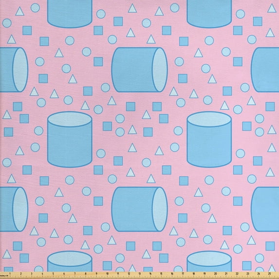 Geometric Fabric by the Yard, Cylinders Rounds Triangles Squares in Pastel Colors Repetitive Pattern, Decorative Upholstery Fabric for Chairs & Home Accents, Pale Blue Pale Pink by Ambesonne
