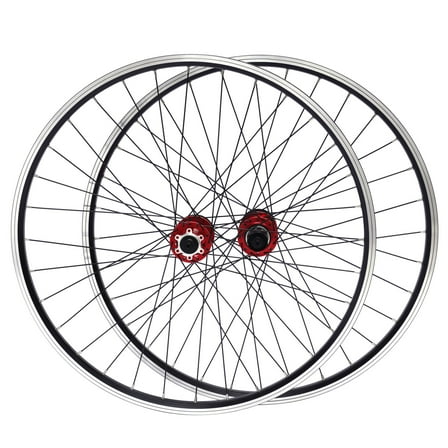 Durable Front and Rear Bicycle Wheelset with Aluminum Alloy and Steel Spokes, 441lbs Bearing Capacity, Bright Red Hub, Easy Installation